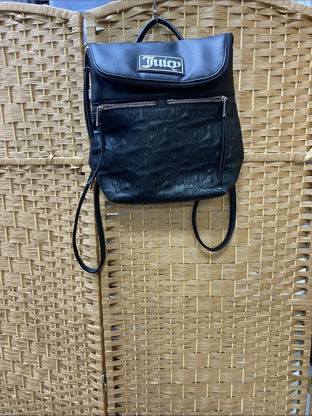 Juicy Couture Black Embossed Logo Backpack with Front Zip